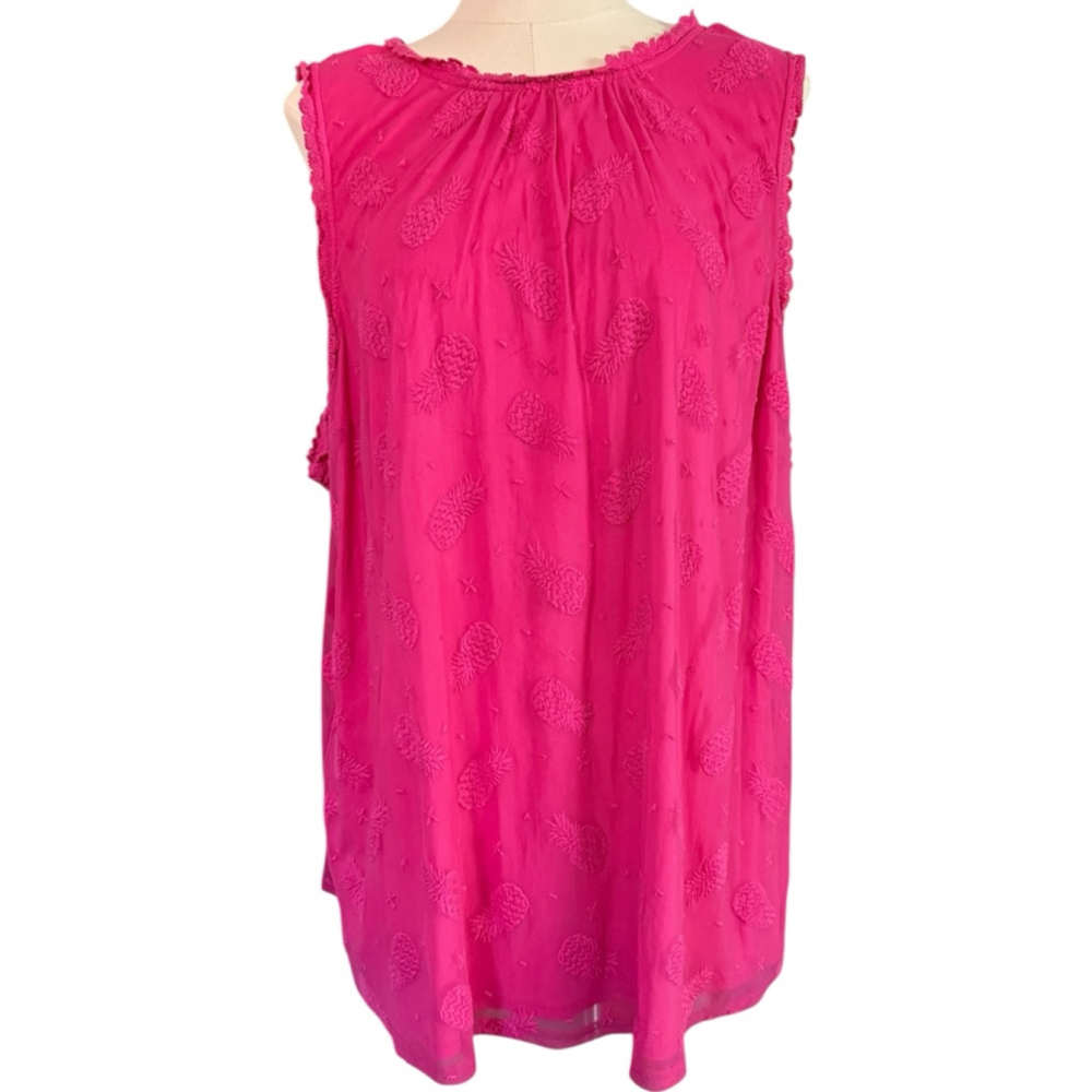 TORRID womens pink ruffle mock neck sleeveless top woth pineapple print